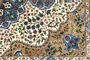 Cream & Blue Floral 6'4X9'1 Kirman Oriental Rug
