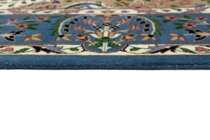 Cream & Blue Floral 6'4X9'1 Kirman Oriental Rug