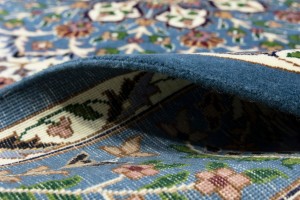Cream & Blue Floral 6'4X9'1 Kirman Oriental Rug