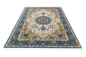 Cream & Blue Floral 6'4X9'1 Kirman Oriental Rug