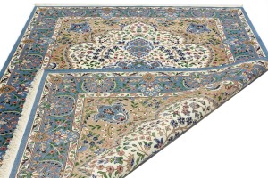 Cream & Blue Floral 6'4X9'1 Kirman Oriental Rug