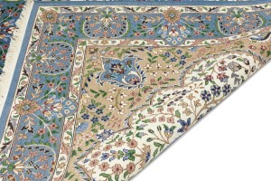 Cream & Blue Floral 6'4X9'1 Kirman Oriental Rug