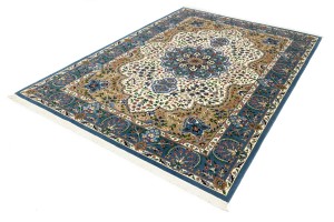 Cream & Blue Floral 6'4X9'1 Kirman Oriental Rug