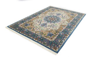 Cream & Blue Floral 6'4X9'1 Kirman Oriental Rug