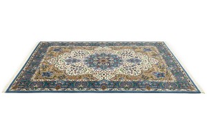 Cream & Blue Floral 6'4X9'1 Kirman Oriental Rug