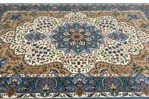 Cream & Blue Floral 6'4X9'1 Kirman Oriental Rug