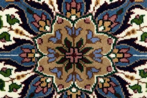 Cream & Blue Floral 6'4X9'1 Kirman Oriental Rug