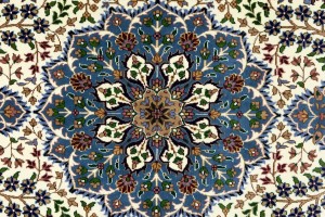 Cream & Blue Floral 6'4X9'1 Kirman Oriental Rug