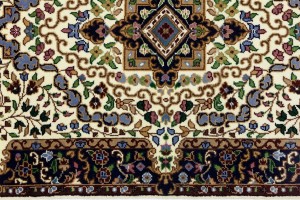 Cream & Navy Floral 3X10 Kirman Oriental Runner Rug