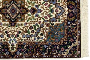 Cream & Navy Floral 3X10 Kirman Oriental Runner Rug