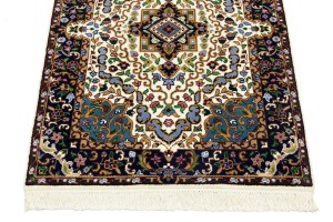 Cream & Navy Floral 3X10 Kirman Oriental Runner Rug
