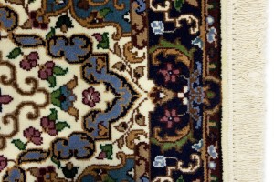 Cream & Navy Floral 3X10 Kirman Oriental Runner Rug