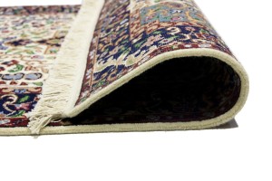 Cream & Navy Floral 3X10 Kirman Oriental Runner Rug