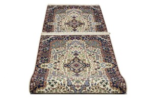 Cream & Navy Floral 3X10 Kirman Oriental Runner Rug