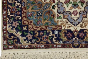 Cream & Navy Floral 3X10 Kirman Oriental Runner Rug