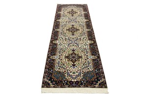 Cream & Navy Floral 3X10 Kirman Oriental Runner Rug