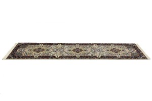 Cream & Navy Floral 3X10 Kirman Oriental Runner Rug