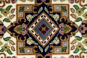 Cream & Navy Floral 3X10 Kirman Oriental Runner Rug