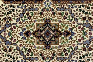 Cream & Navy Floral 3X10 Kirman Oriental Runner Rug