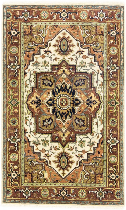 Cream Geometric 3X5 Heriz Serapi Oriental Rug