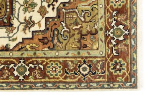 Cream Geometric 4X6 Heriz Serapi Oriental Rug