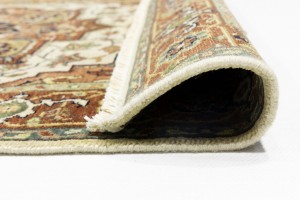 Cream Geometric 4X6 Heriz Serapi Oriental Rug