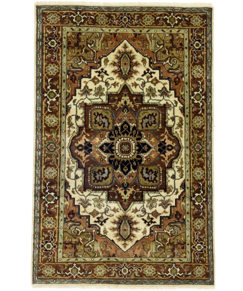 Cream Geometric 4X6 Heriz Serapi Oriental Rug