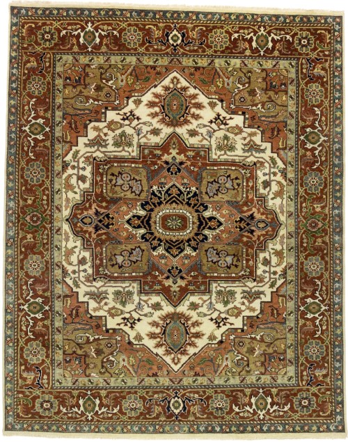 Cream Geometric 8X10 Heriz Serapi Oriental Rug