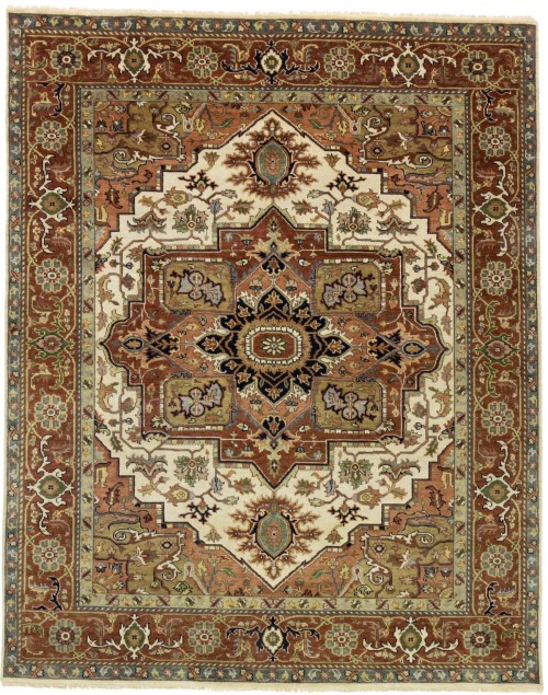 Cream Geometric 8X10 Heriz Serapi Oriental Rug