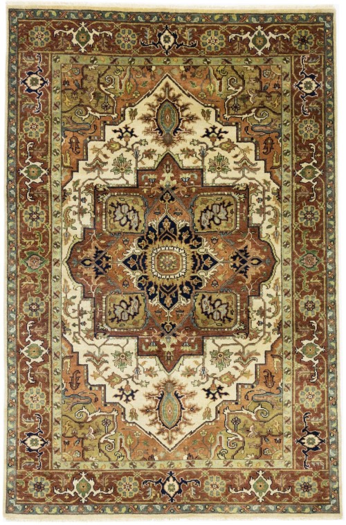 Cream Geometric 6X9 Heriz Serapi Oriental Rug