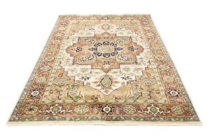 Cream Geometric 6X9 Heriz Serapi Oriental Rug