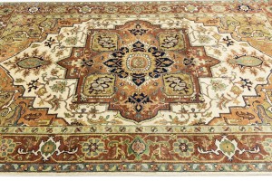 Cream Geometric 6X9 Heriz Serapi Oriental Rug