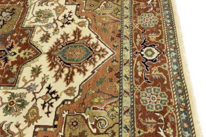 Cream Geometric 9X12 Heriz Serapi Oriental Rug