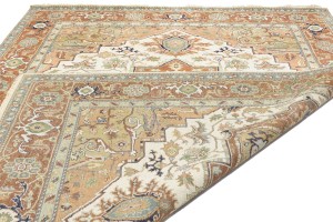 Cream Geometric 9X12 Heriz Serapi Oriental Rug