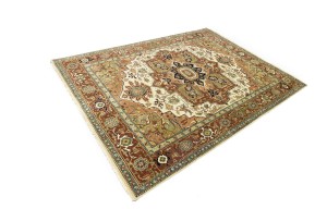 Cream Geometric 9X12 Heriz Serapi Oriental Rug