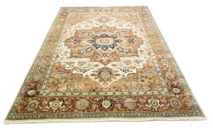 Cream Geometric 9X12 Heriz Serapi Oriental Rug