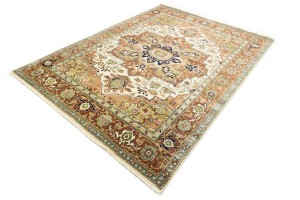 Cream Geometric 9X12 Heriz Serapi Oriental Rug