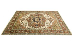 Cream Geometric 9X12 Heriz Serapi Oriental Rug