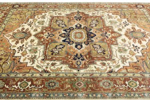 Cream Geometric 9X12 Heriz Serapi Oriental Rug