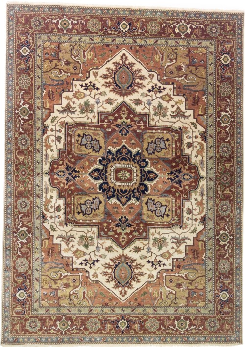 Cream Geometric 10X14 Heriz Serapi Oriental Rug