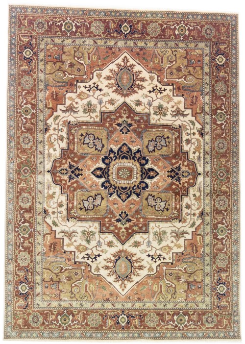 Cream Geometric 10X14 Heriz Serapi Oriental Rug