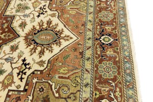Cream Geometric 10X14 Heriz Serapi Oriental Rug