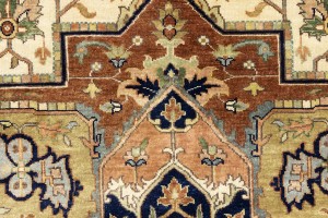 Cream Geometric 10X14 Heriz Serapi Oriental Rug