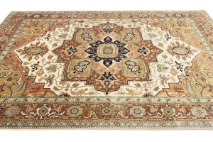 Cream Geometric 10X14 Heriz Serapi Oriental Rug