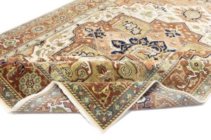 Cream Geometric 10X14 Heriz Serapi Oriental Rug