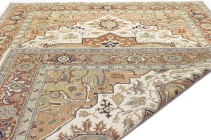 Cream Geometric 10X14 Heriz Serapi Oriental Rug