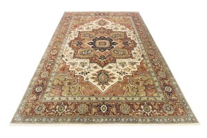Cream Geometric 10X14 Heriz Serapi Oriental Rug