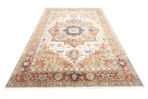 Cream Geometric 10X14 Heriz Serapi Oriental Rug