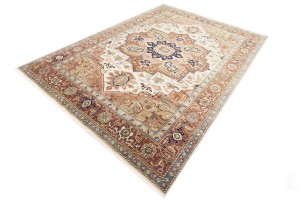 Cream Geometric 10X14 Heriz Serapi Oriental Rug