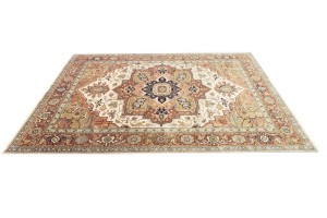 Cream Geometric 10X14 Heriz Serapi Oriental Rug